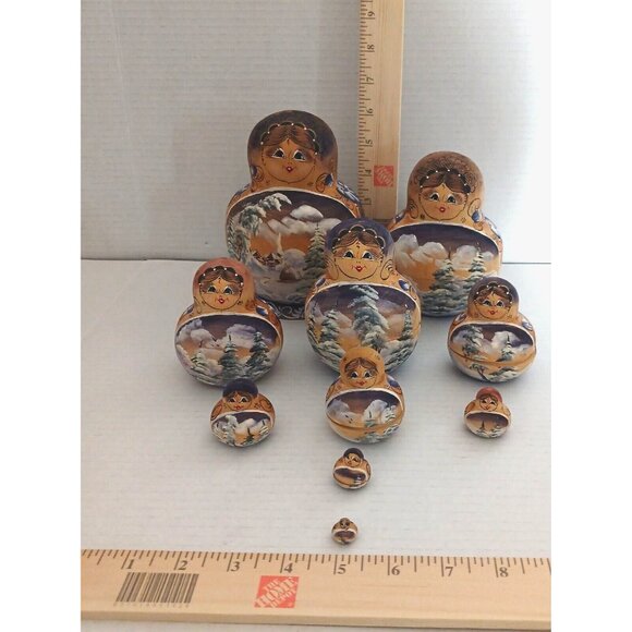 Nesting Dolls Hand Painted - 10 Pieces Light Wood Marked Soviet? RARE Large size - Picture 5 of 13